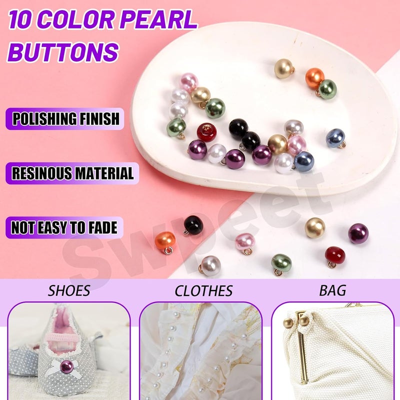 Swpeet 120Pcs 10mm 10 Color Half Pearl Buttons Assortment Kit, Decorative Faux Pearl Buttons with Shank, Sewing Buttons Bead Half Ball Domed Pearl Buttons for Clothes Wedding Dresses DIY Crafts - Image 5